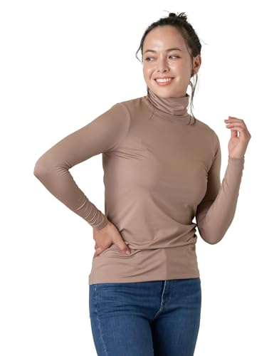 LAPASA Damen Rollkragen Thermounterhemd, Innenfleece Thermounterwäsche langärmliges Thermo-Shirt Funktionsunterwäsche Oberteil (L88), Hellbraun (Warm), XL von LAPASA