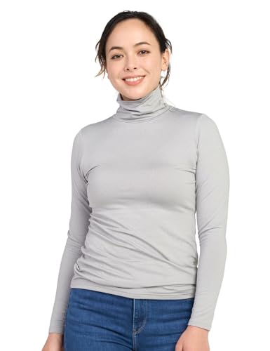 LAPASA Damen Rollkragen Thermounterhemd, Innenfleece Thermounterwäsche langärmliges Thermo-Shirt Funktionsunterwäsche Oberteil (L88), Hellgrau (warm), XS von LAPASA