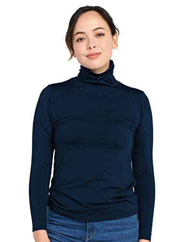 LAPASA Damen Rollkragen Thermounterhemd, Innenfleece Thermounterwäsche langärmliges Thermo-Shirt Funktionsunterwäsche Oberteil (L88), Navy (warm), S von LAPASA