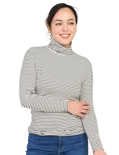 LAPASA Damen Rollkragen Thermounterhemd, Innenfleece Thermounterwäsche langärmliges Thermo-Shirt Funktionsunterwäsche Oberteil (L88), Schwarz gestreift (warm), S von LAPASA