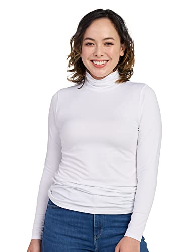 LAPASA Damen Rollkragen Thermounterhemd, Innenfleece Thermounterwäsche langärmliges Thermo-Shirt Funktionsunterwäsche Oberteil (L88), Weiß (warm), M von LAPASA