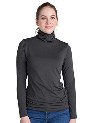 LAPASA Damen Rollkragen Thermounterhemd, Innenfleece Thermounterwäsche langärmliges Thermo-Shirt Funktionsunterwäsche Oberteil (L90), Dunkelgrau (wärmer), L von LAPASA