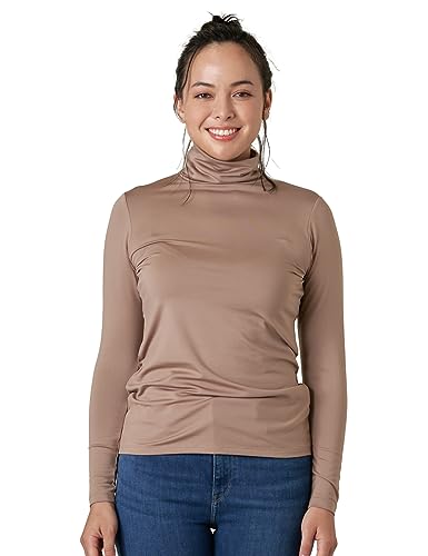 LAPASA Damen Rollkragen Thermounterhemd, Innenfleece Thermounterwäsche langärmliges Thermo-Shirt Funktionsunterwäsche Oberteil (L90), Hellbraun (Wärmer), S von LAPASA