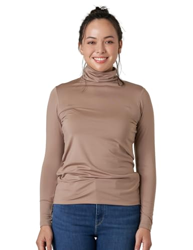 LAPASA Damen Rollkragen Thermounterhemd, Innenfleece Thermounterwäsche langärmliges Thermo-Shirt Funktionsunterwäsche Oberteil (L90), Hellbraun (Wärmer), XXL von LAPASA