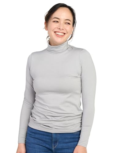 LAPASA Damen Rollkragen Thermounterhemd, Innenfleece Thermounterwäsche langärmliges Thermo-Shirt Funktionsunterwäsche Oberteil (L90), Hellgrau (wärmer), M von LAPASA