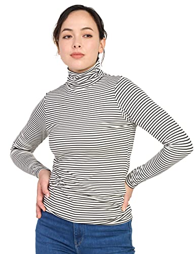 LAPASA Damen Rollkragen Thermounterhemd, Innenfleece Thermounterwäsche langärmliges Thermo-Shirt Funktionsunterwäsche Oberteil (L90), Schwarz gestreift (wärmer), S von LAPASA