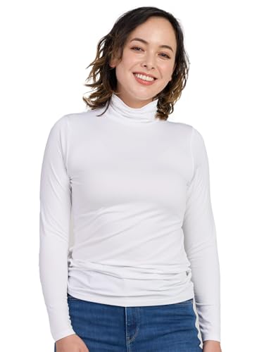 LAPASA Damen Rollkragen Thermounterhemd, Innenfleece Thermounterwäsche langärmliges Thermo-Shirt Funktionsunterwäsche Oberteil (L90), Weiß (wärmer), XXL von LAPASA