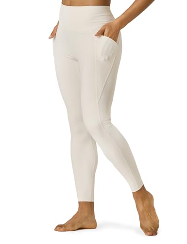 LAPASA Damen Sport Leggings hoher Bund Taschen Yoga Pants Push Up High Waist L01B (XXL, Mit Taschen: Cremefarben) von LAPASA