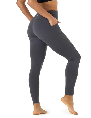 LAPASA Damen Sport Leggings hoher Bund Taschen Yoga Pants Push Up High Waist L01B Dunkelgrau Meliert S von LAPASA