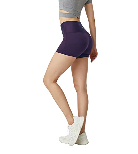 LAPASA Damen Sportshorts Innentasche Kurz Leggings Yoga Shorts Hoher Bund L09A1 (Innenbundtasche: Violett, XL) von LAPASA