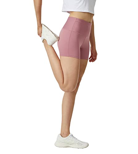 LAPASA Damen Sportshorts Innentasche Kurz Leggings Yoga Shorts Hoher Bund L09A1 (Pink, XL) von LAPASA