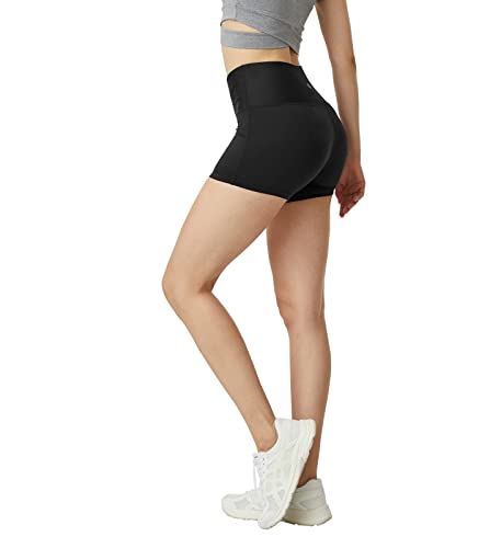 LAPASA Damen Sportshorts Innentasche Kurz Leggings Yoga Shorts Hoher Bund L09A1 (Schwarz, XL) von LAPASA