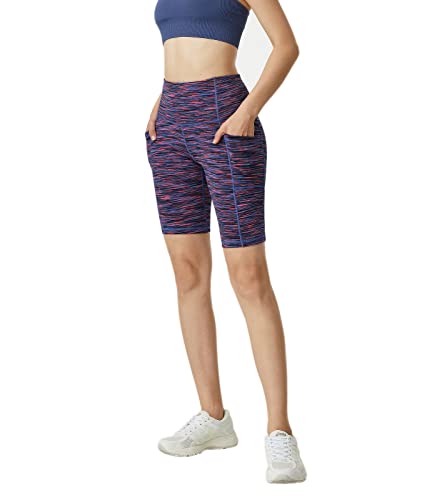 LAPASA Damen Sportshorts Taschen Kurz Leggings Yoga Shorts Hoher Bund L52 B1 (Mit Taschen: Blau Pink Space Dye, S) von LAPASA