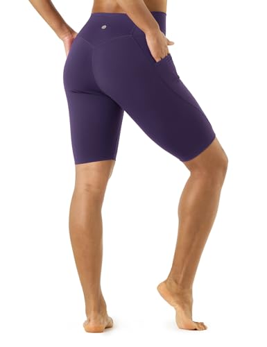 LAPASA Damen Sportshorts Taschen Kurz Leggings Yoga Shorts Hoher Bund L52 B1 (Mit Taschen: Violett, XS) von LAPASA