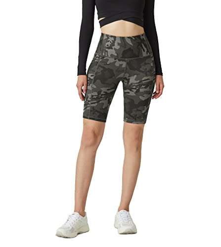 LAPASA Damen Sportshorts Taschen Kurz Leggings Yoga Shorts Hoher Bund L52A1 (Innenbundtasche: Dunkelgrau Tarnfarben, XS) von LAPASA