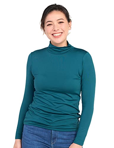 LAPASA Damen Stehkragen Thermounterhemd, Innenfleece Thermounterwäsche langärmliges Thermo-Shirt Funktionsunterwäsche Oberteil (L87 Warm), Grün (warm), S von LAPASA