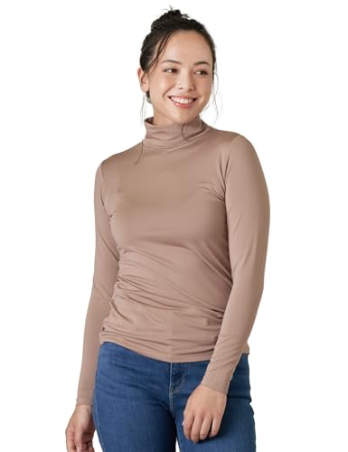 LAPASA Damen Stehkragen Thermounterhemd, Innenfleece Thermounterwäsche langärmliges Thermo-Shirt Funktionsunterwäsche Oberteil (L87 Warm), Hellbraun (Warm), L von LAPASA