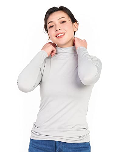 LAPASA Damen Stehkragen Thermounterhemd, Innenfleece Thermounterwäsche langärmliges Thermo-Shirt Funktionsunterwäsche Oberteil (L87 Warm), Hellgrau (warm), L von LAPASA