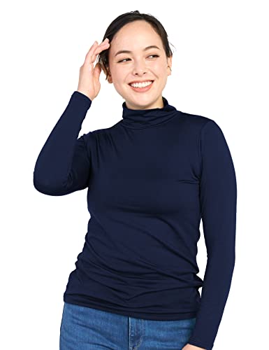 LAPASA Damen Stehkragen Thermounterhemd, Innenfleece Thermounterwäsche langärmliges Thermo-Shirt Funktionsunterwäsche Oberteil (L87 Warm), Navy (warm), L von LAPASA