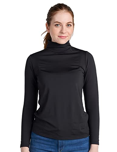 LAPASA Damen Stehkragen Thermounterhemd, Innenfleece Thermounterwäsche langärmliges Thermo-Shirt Funktionsunterwäsche Oberteil (L87 Warm), Schwarz (warm), L von LAPASA