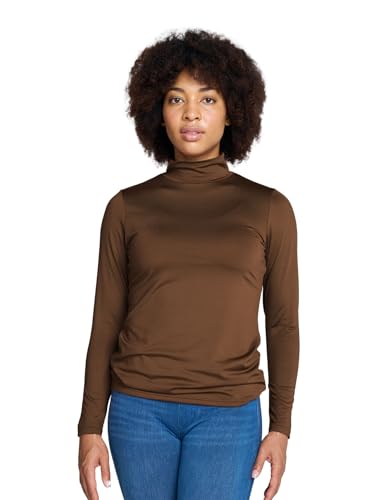 LAPASA Damen Stehkragen Thermounterhemd, Innenfleece Thermounterwäsche langärmliges Thermo-Shirt Funktionsunterwäsche Oberteil (L87 Warm), braun (Warm), XXL von LAPASA