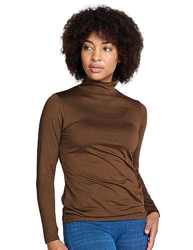 LAPASA Damen Stehkragen Thermounterhemd, Innenfleece Thermounterwäsche langärmliges Thermo-Shirt Funktionsunterwäsche Oberteil (L89 Wärmer), Braun (Wärmer), M von LAPASA