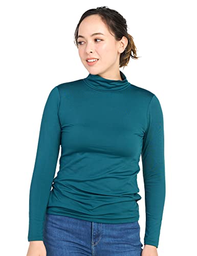 LAPASA Damen Stehkragen Thermounterhemd, Innenfleece Thermounterwäsche langärmliges Thermo-Shirt Funktionsunterwäsche Oberteil (L89 Wärmer), Grün (wärmer), S von LAPASA