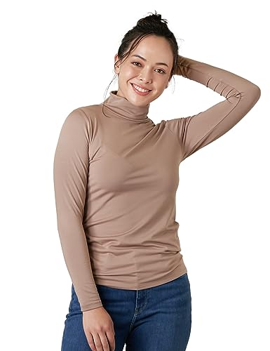 LAPASA Damen Stehkragen Thermounterhemd, Innenfleece Thermounterwäsche langärmliges Thermo-Shirt Funktionsunterwäsche Oberteil (L89 Wärmer), Hellbraun (Wärmer), L von LAPASA