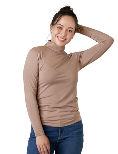 LAPASA Damen Stehkragen Thermounterhemd, Innenfleece Thermounterwäsche langärmliges Thermo-Shirt Funktionsunterwäsche Oberteil (L89 Wärmer), Hellbraun (Wärmer), XXL von LAPASA