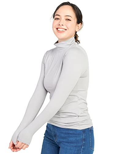 LAPASA Damen Stehkragen Thermounterhemd, Innenfleece Thermounterwäsche langärmliges Thermo-Shirt Funktionsunterwäsche Oberteil (L89 Wärmer), Hellgrau (wärmer), M von LAPASA