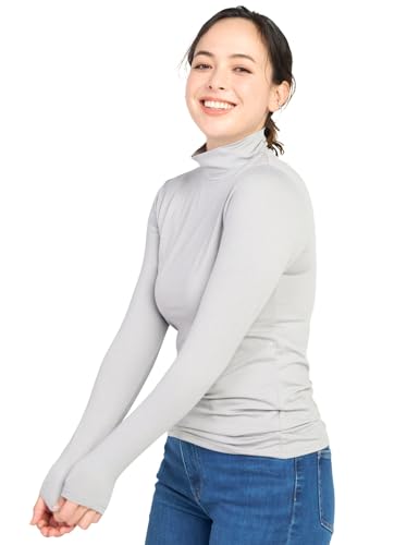 LAPASA Damen Stehkragen Thermounterhemd, Innenfleece Thermounterwäsche langärmliges Thermo-Shirt Funktionsunterwäsche Oberteil (L89 Wärmer), Hellgrau (wärmer), M von LAPASA
