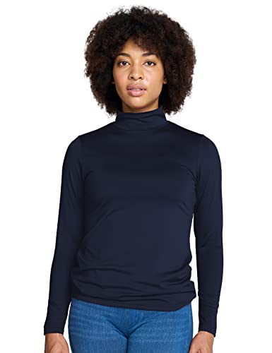 LAPASA Damen Stehkragen Thermounterhemd, Innenfleece Thermounterwäsche langärmliges Thermo-Shirt Funktionsunterwäsche Oberteil (L89 Wärmer), Navy (wärmer), L von LAPASA