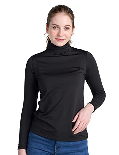 LAPASA Damen Stehkragen Thermounterhemd, Innenfleece Thermounterwäsche langärmliges Thermo-Shirt Funktionsunterwäsche Oberteil (L89 Wärmer), Schwarz (wärmer), L von LAPASA