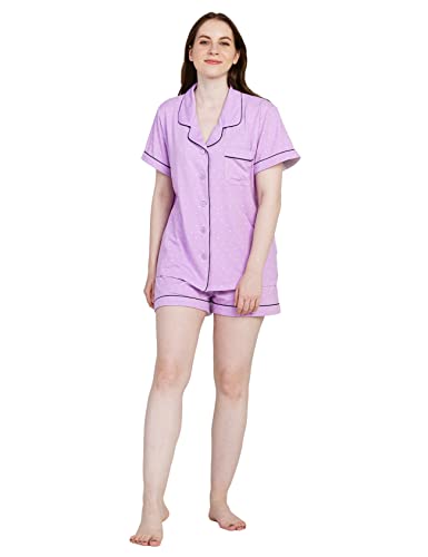 LAPASA Damen kurzes Pyjama Set Relaxed Fit Loungewear Jersey Stoff L100 (Hellvioletter gepunktet, L) von LAPASA