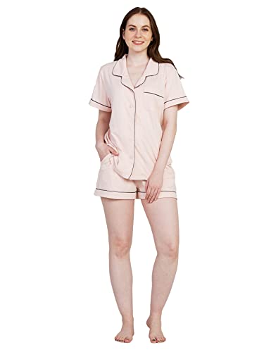 LAPASA Damen kurzes Pyjama Set Relaxed Fit Loungewear Jersey Stoff L100 (Rosa, L) von LAPASA