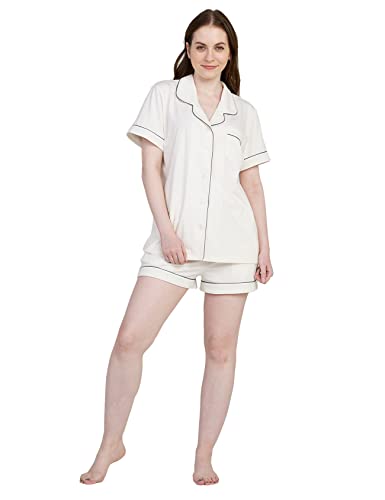 LAPASA Damen kurzes Pyjama Set Relaxed Fit Loungewear Jersey Stoff L100 (Weiß, L) von LAPASA