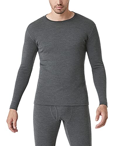 LAPASA Herren 100% Merinowolle Leicht Thermounterwäsche Thermooberteil Funktionsunterwäsche M29 Warm (L, Grau) von LAPASA