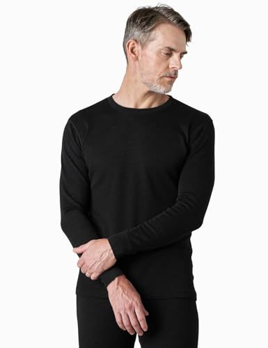 LAPASA Herren 100% Merinowolle Leicht Thermounterwäsche Thermooberteil Funktionsunterwäsche M29 Warm (XXL, Schwarz) von LAPASA