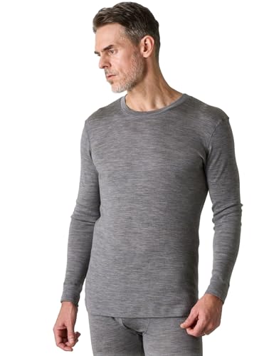 LAPASA Herren 100% Merinowolle Thermo Unterhemd, Premium Merino Wolle Unterwäsche Oberteile Langarmshirt M29, Grau meliert (Warm), XXL von LAPASA