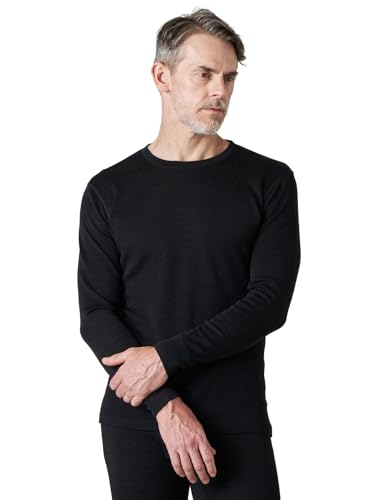 LAPASA Herren 100% Merinowolle Thermo Unterhemd, Premium Merino Wolle Unterwäsche Oberteile Langarmshirt M29, Schwarz meliert (Warm), XL von LAPASA