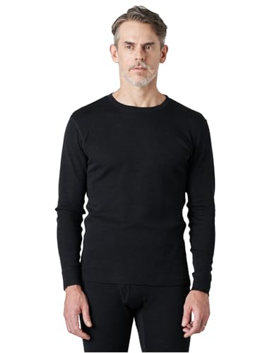LAPASA Herren 100% Merinowolle Thermo Unterhemd, Premium Merino Wolle Unterwäsche Oberteile Langarmshirt M67, Schwarz meliert (Extra warm), S von LAPASA
