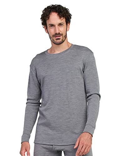 LAPASA Herren 100% Merinowolle Thermo Unterhemd, Premium Merino Wolle Unterwäsche Oberteile Langarmshirt M67, Grau meliert (Extra warm), XL von LAPASA