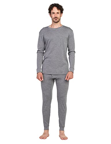 LAPASA Herren 100% Merinowolle Thermounterwäsche Set, Premium Merino Wolle Unterhemd & Unterhosen, Thermo Funktionsunterwäsche M126, Hellgrau (Extra warm M126), S von LAPASA