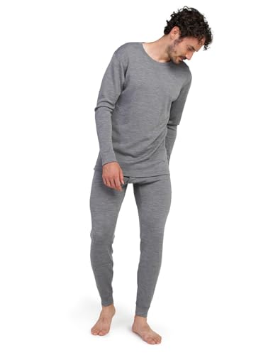 LAPASA Herren 100% Merinowolle Thermounterwäsche Set, Premium Merino Wolle Unterhemd & Unterhosen, Thermo Funktionsunterwäsche M126, Hellgrau (Extra warm M126), S von LAPASA