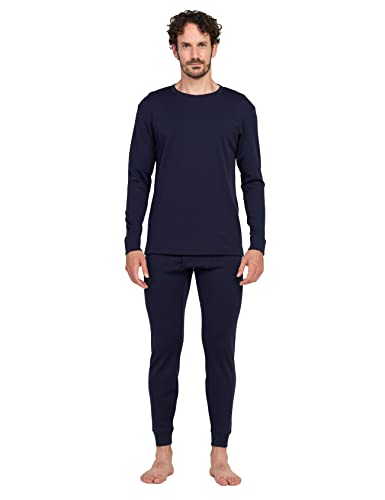 LAPASA Herren 100% Merinowolle Thermounterwäsche Set, Premium Merino Wolle Unterhemd & Unterhosen, Thermo Funktionsunterwäsche M126, Navy (Extra warm M126), S von LAPASA