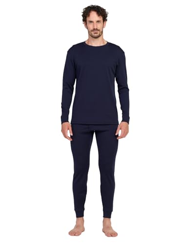 LAPASA Herren 100% Merinowolle Thermounterwäsche Set, Premium Merino Wolle Unterhemd & Unterhosen, Thermo Funktionsunterwäsche M126, Navy (Extra warm M126), XL von LAPASA