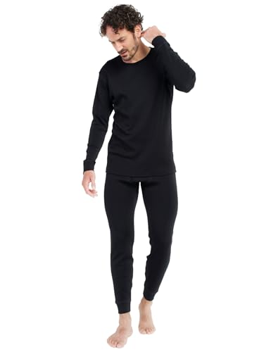 LAPASA Herren 100% Merinowolle Thermounterwäsche Set, Premium Merino Wolle Unterhemd & Unterhosen, Thermo Funktionsunterwäsche M126, Schwarz (Extra warm M126), M von LAPASA