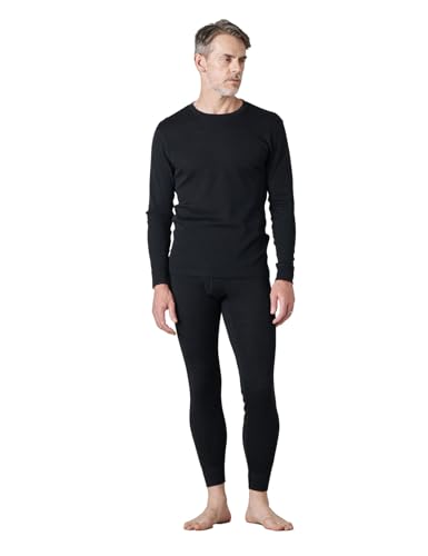 LAPASA Herren 100% Merinowolle Thermounterwäsche Set, Premium Merino Wolle Unterhemd & Unterhosen, Thermo Funktionsunterwäsche M126, Schwarz meliert (Extra warm M126), L von LAPASA