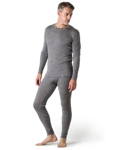LAPASA Herren 100% Merinowolle Thermounterwäsche Set, Premium Merino Wolle Unterhemd & Unterhosen, warme Thermo Funktionsunterwäsche (M31, Warm, X-Large, Grau meliert) von LAPASA