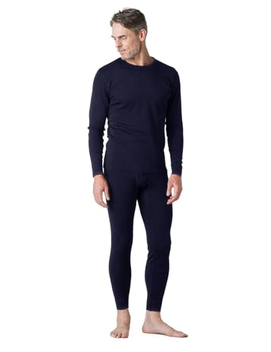 LAPASA Herren 100% Merinowolle Thermounterwäsche Set, Premium Merino Wolle Unterhemd & Unterhosen, warme Thermo Funktionsunterwäsche (M31, Warm, Large, blau) von LAPASA